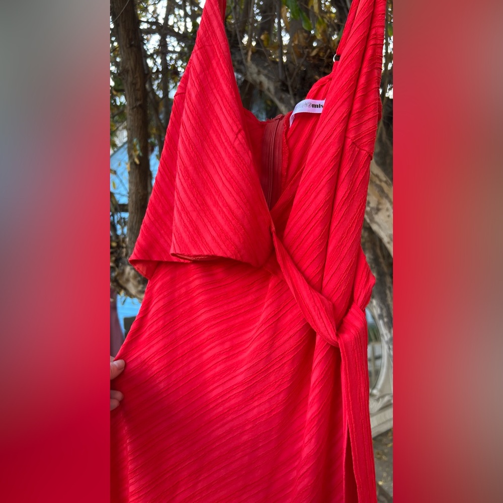 Morning Mist Red Tie Front Midi Dress Size 8